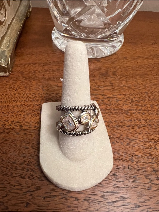 Jewelry - Two Tone Multi-Stone Twisted Silver and Gold Ring with CZ Stones - NWT Size 7